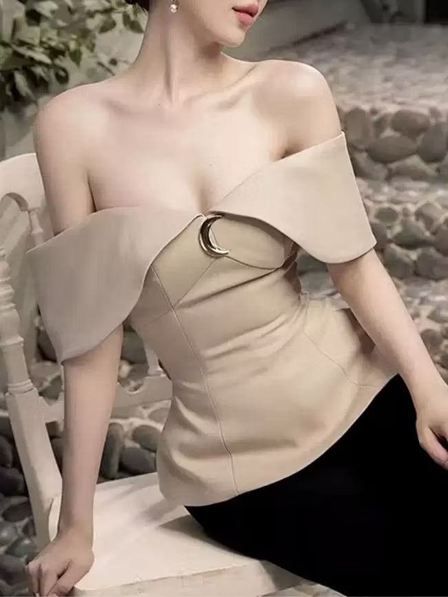 Draped Off‑Shoulder Fitted Party Blouse