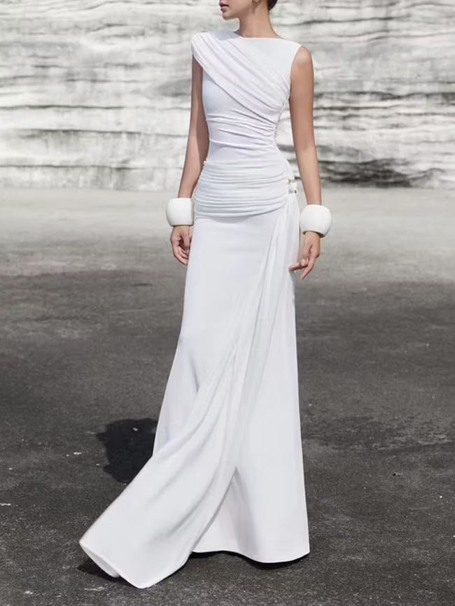 Sleeveless Ruched Floor‑Length Evening Gown