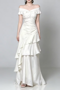 Off‑Shoulder Tiered Ruffle Twist Formal Maxi Gown