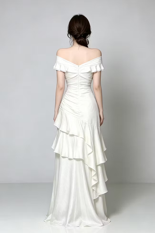 Off‑Shoulder Tiered Ruffle Twist Formal Maxi Gown