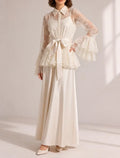 Vintage Lace Satin Three‑Piece Wide Leg Pant Outfit Set